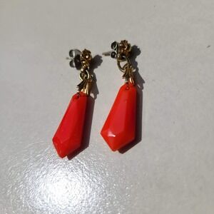 Vintage Red Drop Earrings Red Faceted Geometric Dangle Post